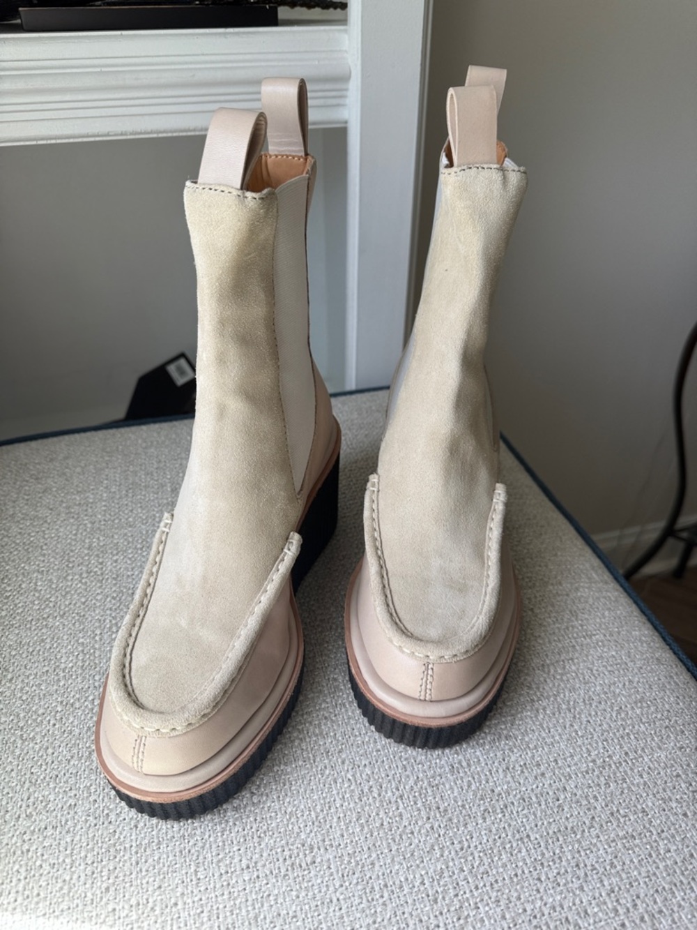 rag & bone Beige/Cream Suede Chelsea Platform Booties